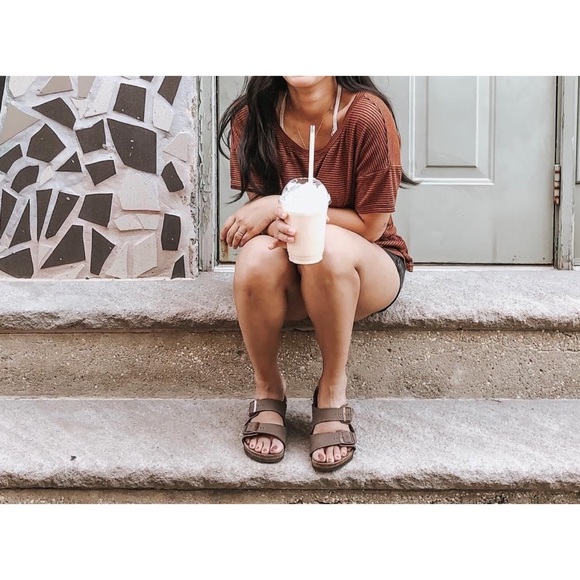 Birkenstock Shoes - Birkenstock Double Straps Light Brown Taupe Arizona Suede Leather Sandals
36 6.5